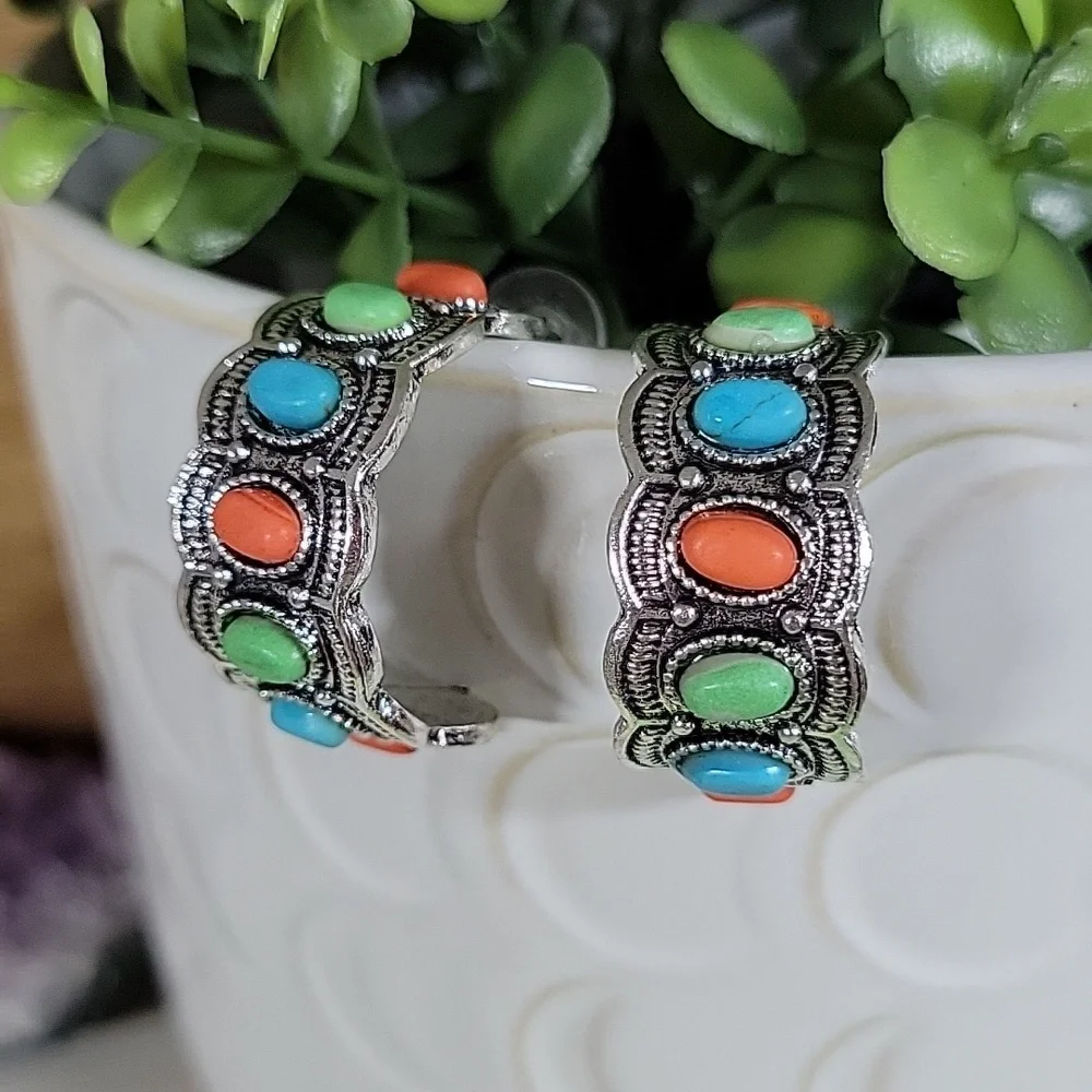 Vibrant Festival Half Hoop Earrings - Picture 4 of 7